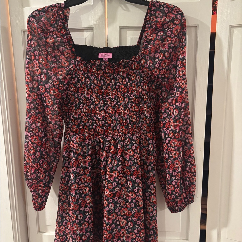 Miami Floral Kids Dress - Red and Black